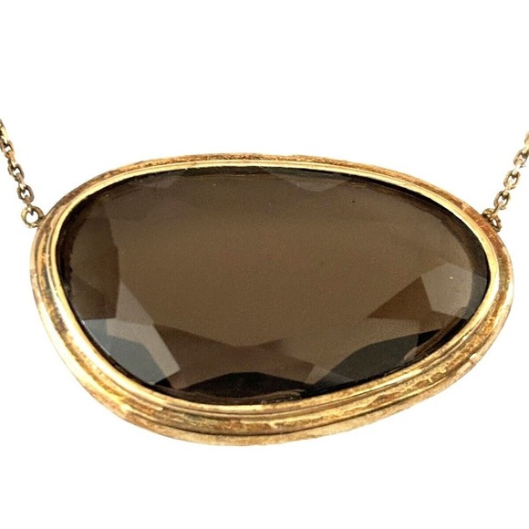 Technibond Gold Vermeil Sterling Smokey Quartz 16” Necklace Turkey - Picture 2 of 8